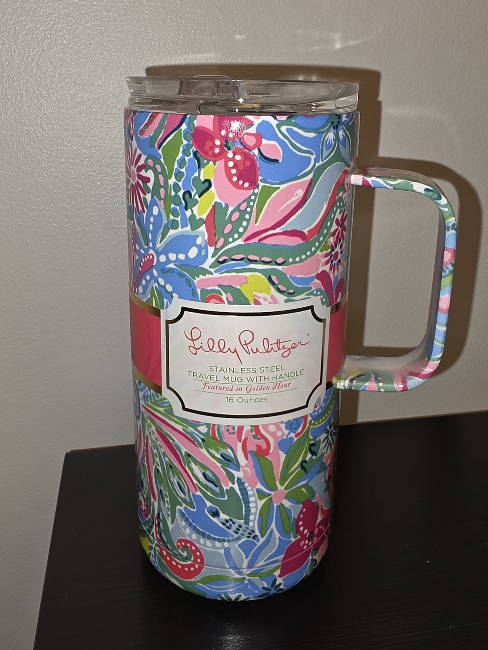 NWT Lilly Pulitzer 'Golden Hour' Floral Stainless Steel Travel Mug w/ Handle